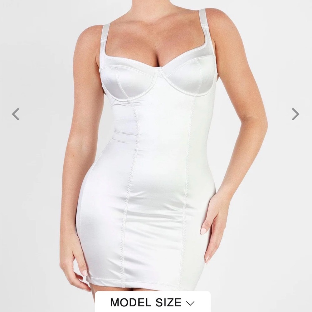 Popilush shapewear sculpting satin white bustier mini dress